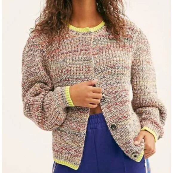 Free People Colorful Marled Chunky Knit Cardigan Sweater - Picture 8 of 8